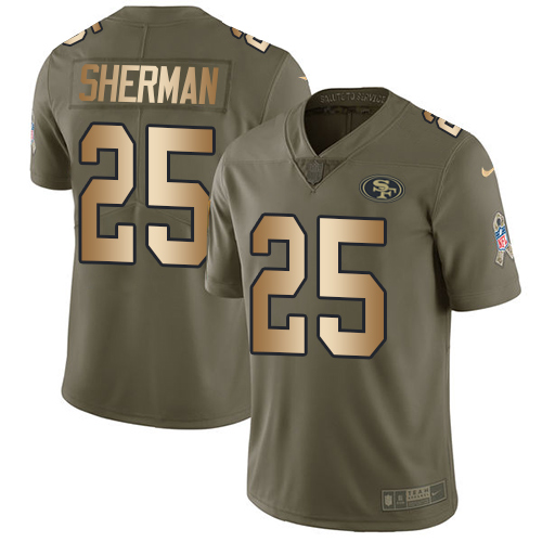 Nike 49ers #25 Richard Sherman Olive/Gold Men's Stitched NFL Limited Salute To Service Jersey - Click Image to Close